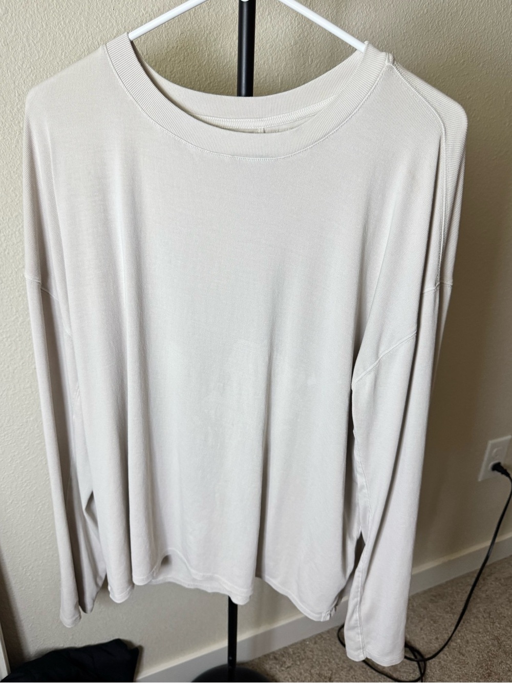 We The Free Cream Ribbed Crewneck Long Sleeve Top